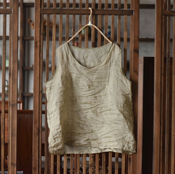 燕燕~春秋夏季款  輕薄苧麻 寬鬆無袖背心百搭打底衫 