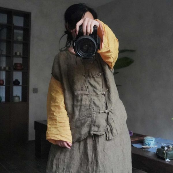 燕燕~高品質色織亞麻亞麻寬鬆休閒無袖背心 可加購長裙配一整套 