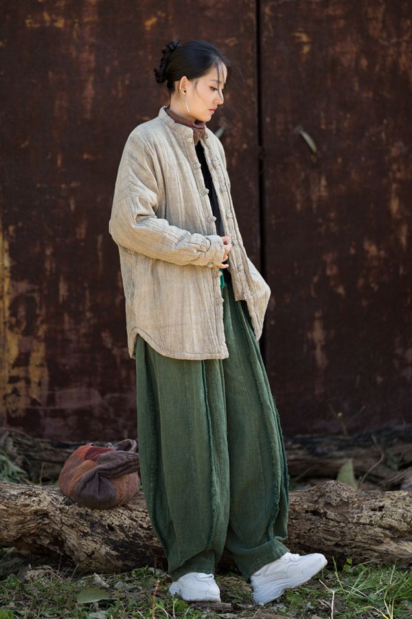 燕燕~冬新品   苧麻髒染夾棉絎縫棉服 禪意風保暖外套 