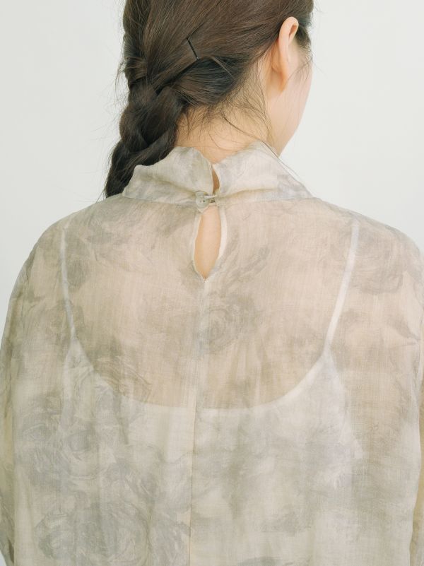 燕燕~棉麻商品 中國風素描印花苧麻立領襯衫 寬鬆浪漫上衣   ab2402301 