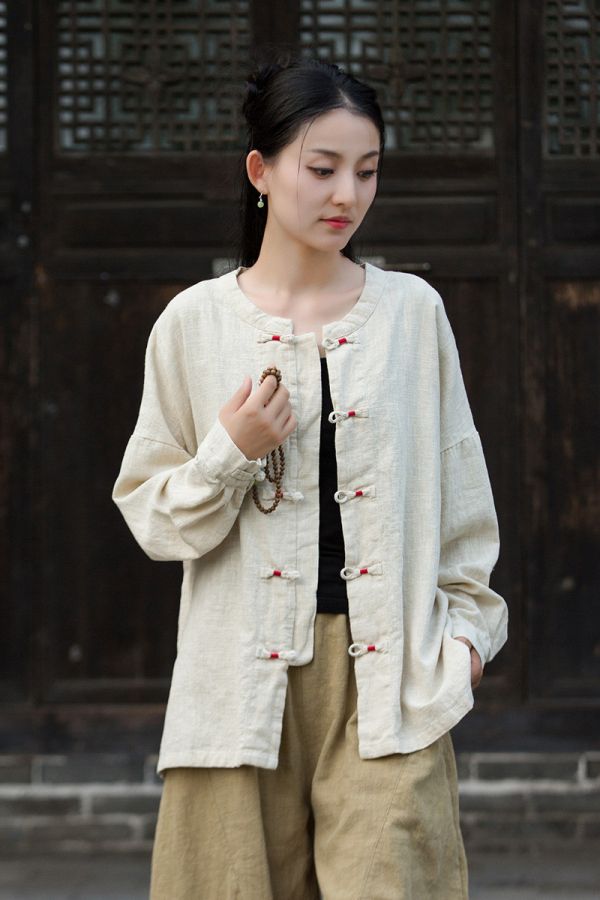 燕燕～秋季新款 復古盤扣新中式襯衫 寬鬆文藝國風禪意茶服上衣 