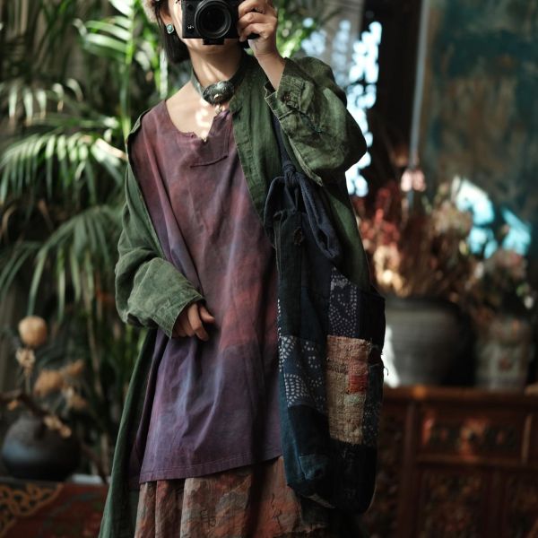 燕燕~棉麻商品~植物染背心＋長洋＋外套 3件一套（長袖套裝） 