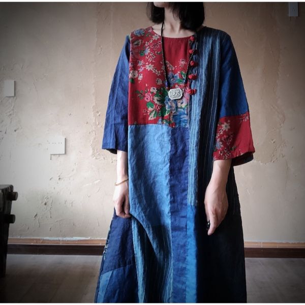 燕燕~拼布寬鬆禪意袍子 鬆弛感 洋裝 連身裙 ab167701 