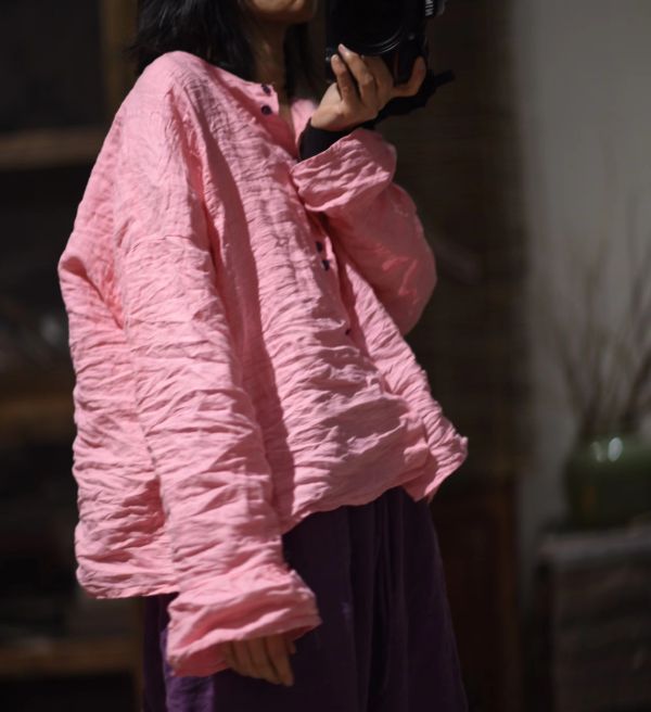 燕燕~砂洗亞麻~早春文藝復古單排雙扣開襟衫 上衣 襯衫 