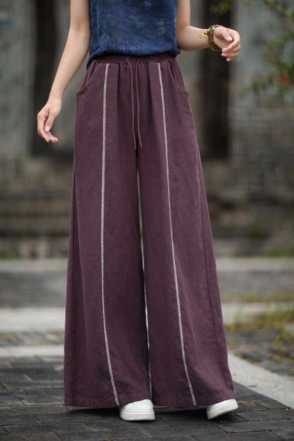 秋季新款 苧麻砂洗個性小眾文藝百搭女式寬褲 長褲 