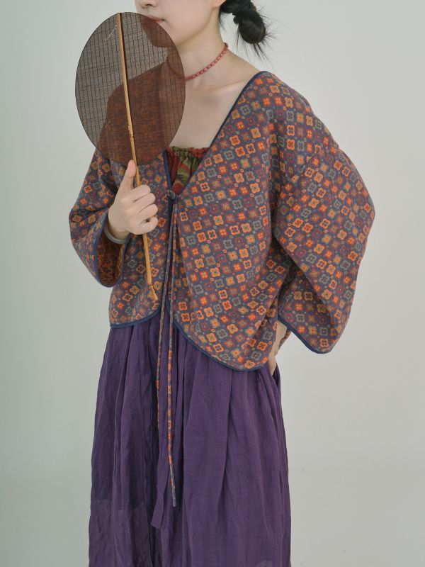 燕燕~棉麻商品~全棉提花開襟衫 幾何撞色提花小外套.  ab2322701 