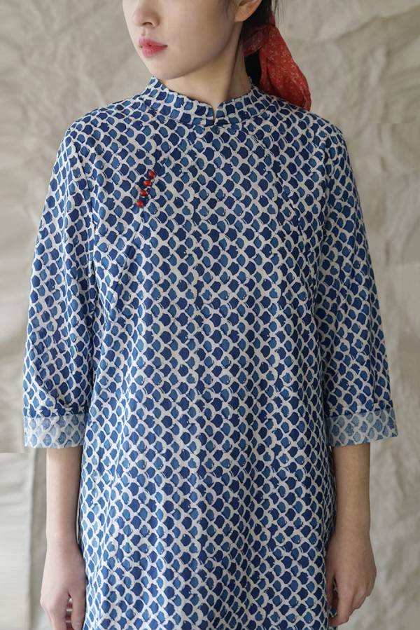 燕燕~棉麻商品~青瓷印花款 顯瘦旗袍洋裝 連身裙 ab202101 