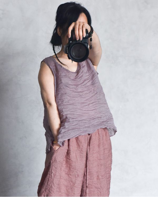 燕燕~春秋夏季款  輕薄苧麻 寬鬆無袖背心百搭打底衫 