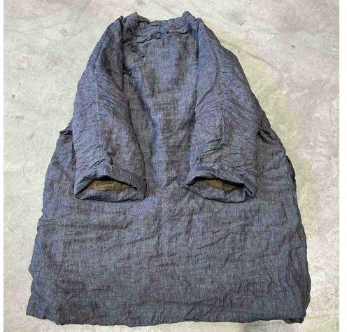 燕燕~砂洗亞麻 偏襟盤扣寬鬆棉衣長袍洋裝 連身裙 