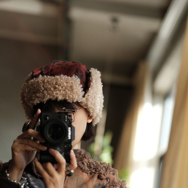 燕燕~純棉復古羊捲毛帽百搭夾棉雷鋒帽 abM06201 