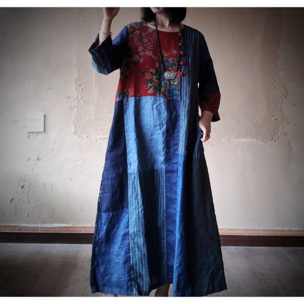 燕燕~拼布寬鬆禪意袍子 鬆弛感 洋裝 連身裙 ab167701 