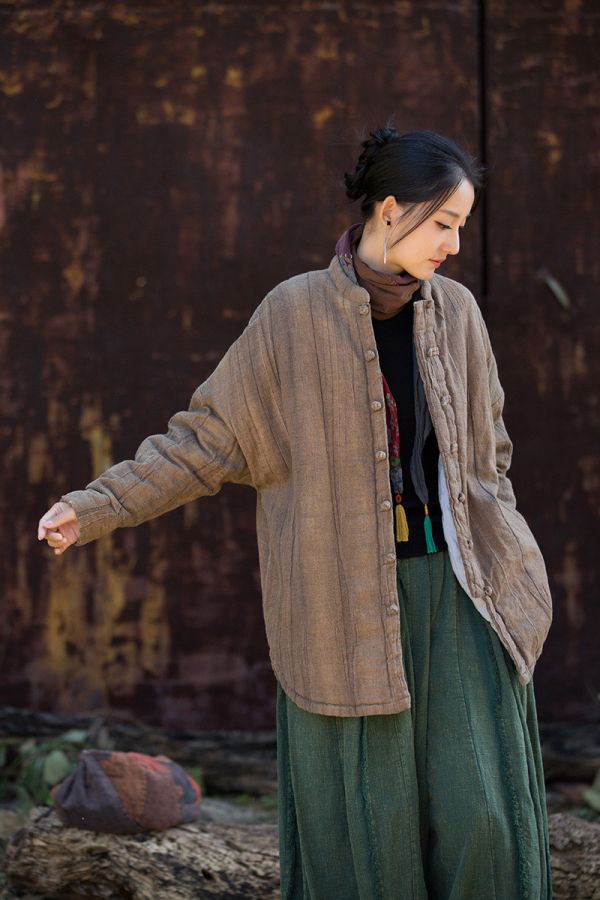 燕燕~冬新品   苧麻髒染夾棉絎縫棉服 禪意風保暖外套 