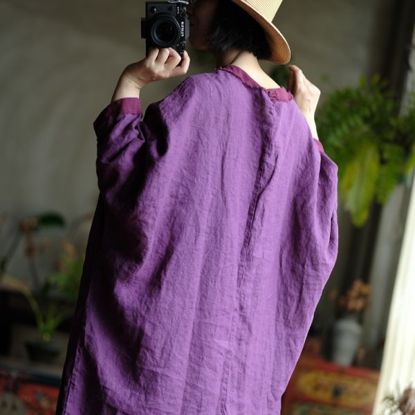 燕燕. 純麻   毛邊撞色大袍洋裝 連身裙。ab143601 