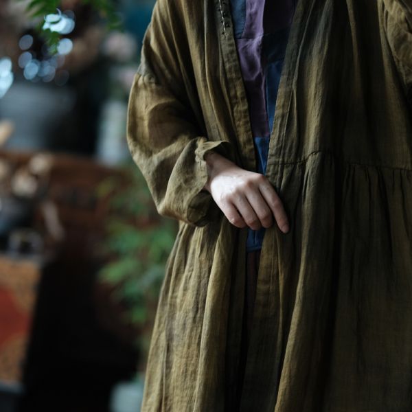 燕燕~純麻 寬鬆百搭手工繡花長外披長外套。ab219301 