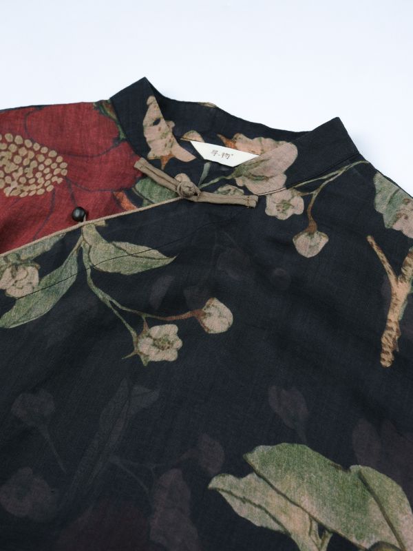 燕燕~薄透莧麻 復古夏繁花薄透襯衫 中國民族感寬鬆上衣.  ab2409601 