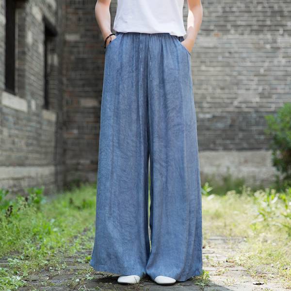 燕燕~棉麻商品~改良式天絲材質紮染瑜伽休閒長褲 闊腿褲 民俗風寬褲 