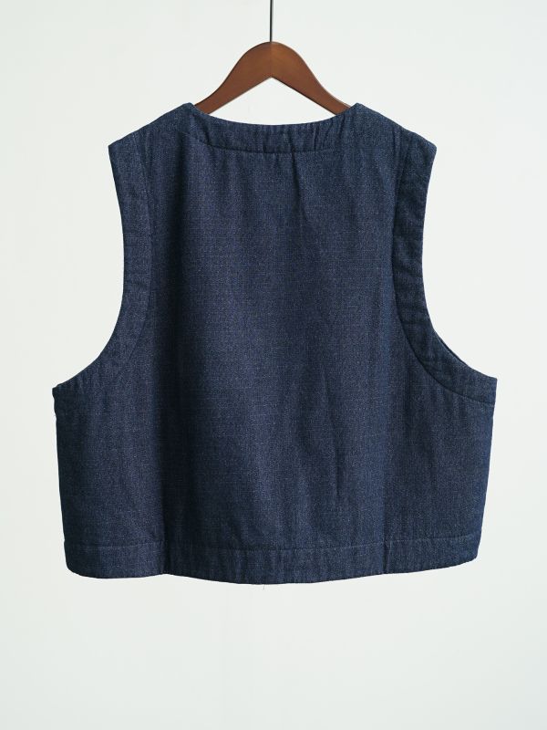 燕燕~復古藍染印花對襟夾棉 全新中式椰殼扣加厚背心 ab2531501 