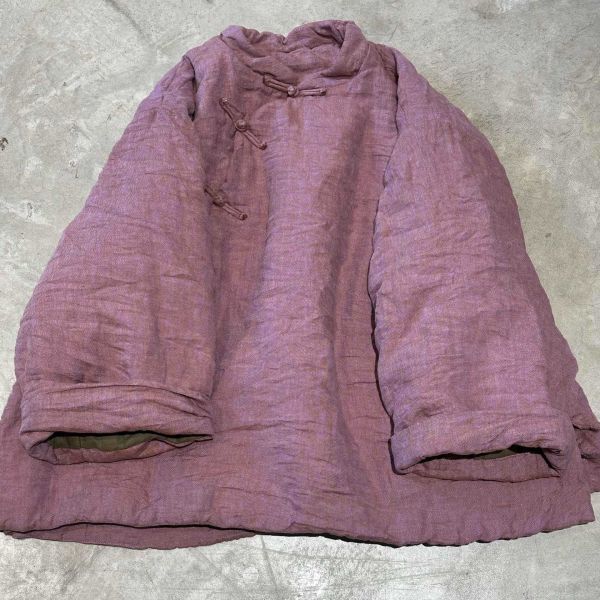 燕燕~秋冬新款 亞麻中式偏襟盤扣雙層加厚棉衣上衣 