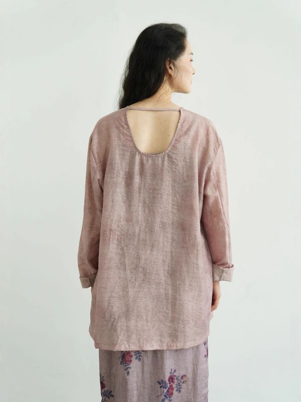 燕燕～暈染撞色V領長袖襯衫 上衣外套   ab2519701 