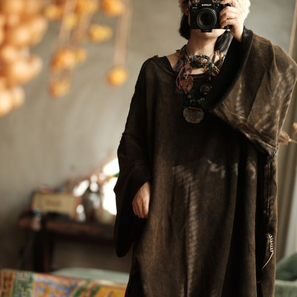 燕燕~復古文藝氛圍感寬鬆純棉中長款T恤 長版上衣 （寬鬆版型）abGMJ59901 