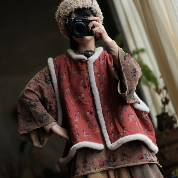 燕燕~復古毛毛夾棉背心棉衣 ab234201 