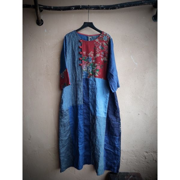 燕燕~拼布寬鬆禪意袍子 鬆弛感 洋裝 連身裙 ab167701 