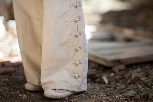 燕燕~秋冬新款 苧麻夾棉絎縫長褲 個性百搭保暖女款直筒棉褲 