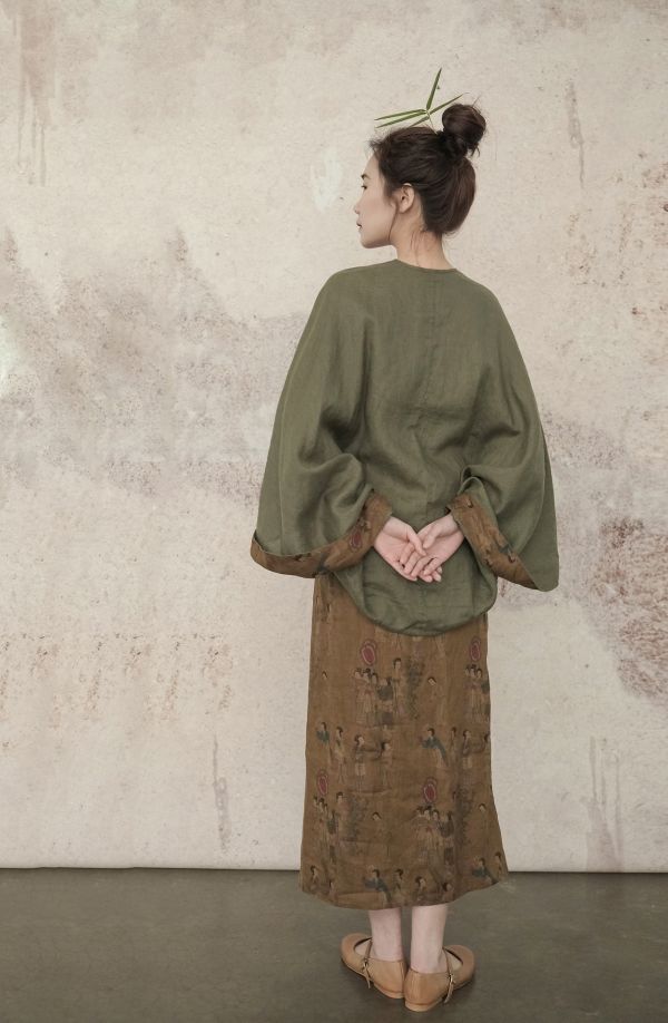 燕燕~棉麻商品~仕女印花雨露麻料撞色長裙  ab2305101 