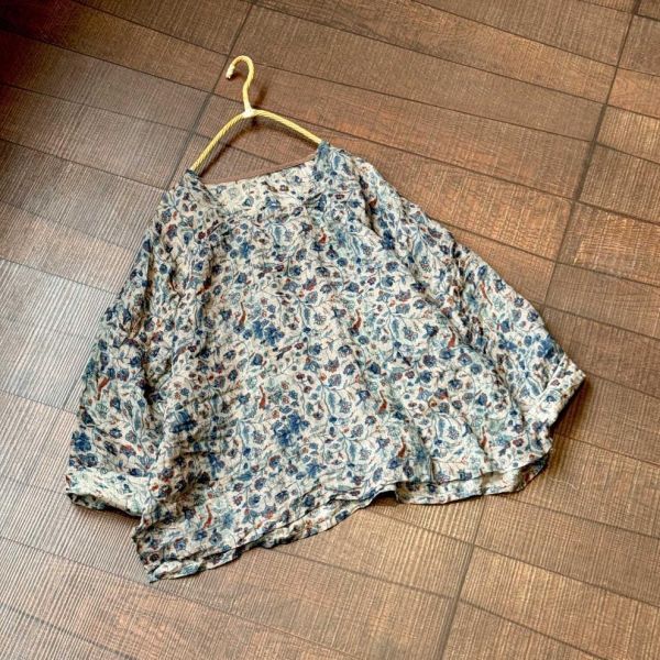 燕燕棉麻～夏款 莧麻 數位印花寬鬆漢服設計師款 方領文藝休閒麻衫 上衣 