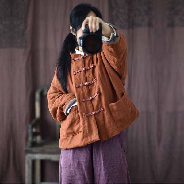 燕燕~秋冬新款 亞麻 文藝中式盤扣棉衣棉服外套 