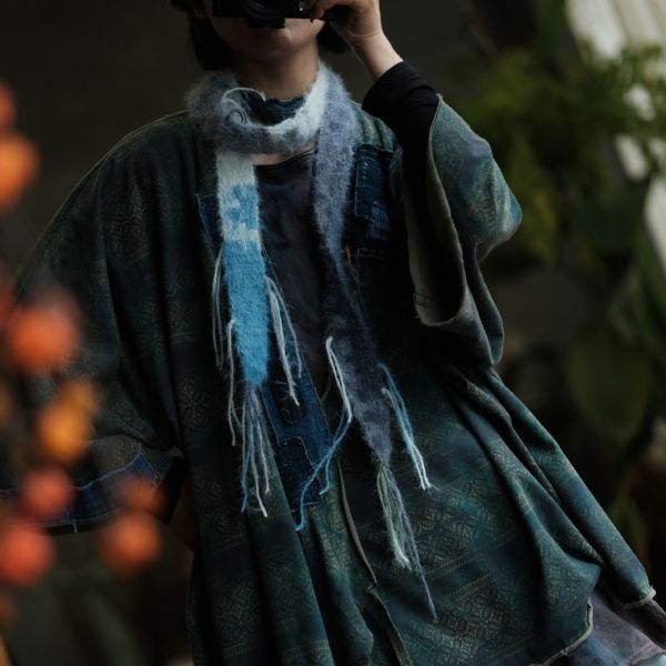 燕燕~秋冬新款 復古文藝手工編織長絨羊毛段染細圍巾 髮帶 abSC08301 