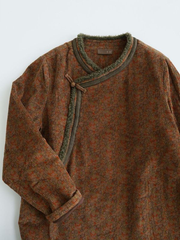 燕燕~原創全新中式斜襟印花燈芯絨夾棉旗袍洋裝 連身裙  ab2535501 