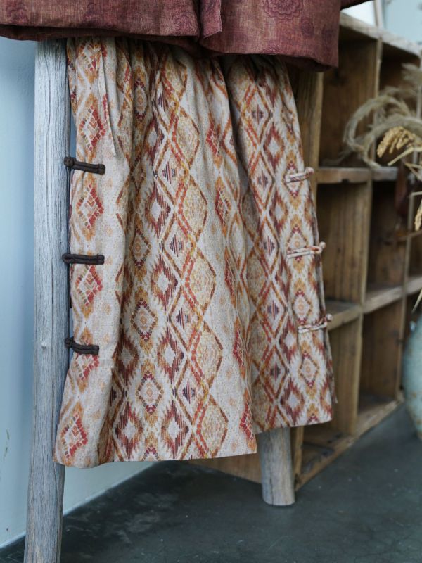 燕燕~復古文藝印花磨毛保暖夾棉盤扣加厚直筒裙 長裙 aB2532001 