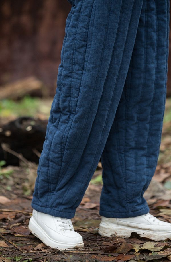 燕燕~苧麻夾棉絎縫炒色保暖長褲 時尚百搭休閒修身棉褲 