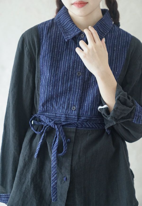 燕燕~亞麻 手工老布拼接個性複古做舊開衫襯衫 ab2103001 