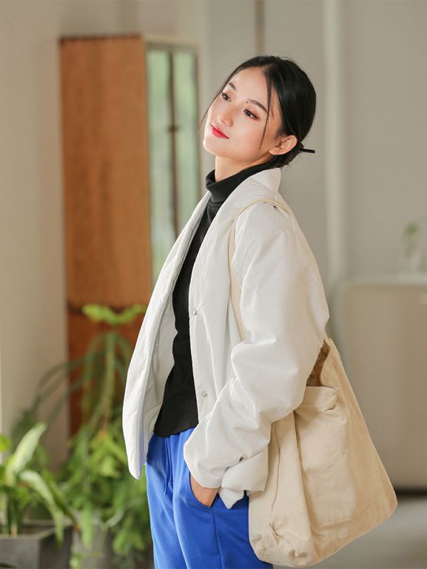 燕燕~棉麻商品~ 寬鬆百搭夾棉加厚保暖女式棉衣棉服外套 