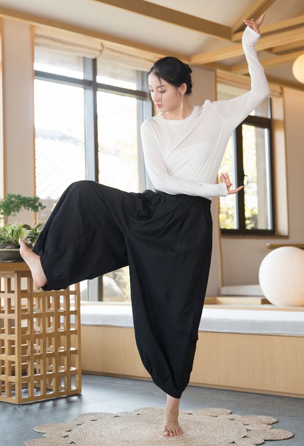 燕燕～ 新款 亞麻材質 砂洗飄逸透氣禪系燈籠褲 打坐瑜伽褲 休閒長褲 民俗風寬褲 