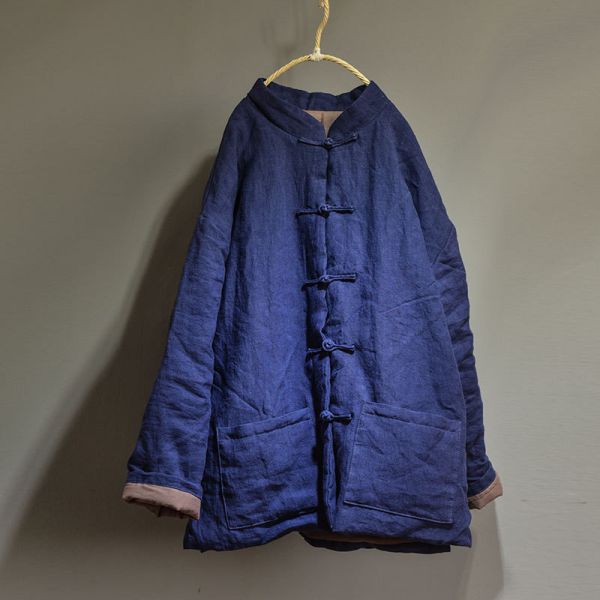 燕燕~秋冬新品～亞麻 中式傳統手縫盤扣禪意棉服 文藝復古男女保暖棉衣外套 