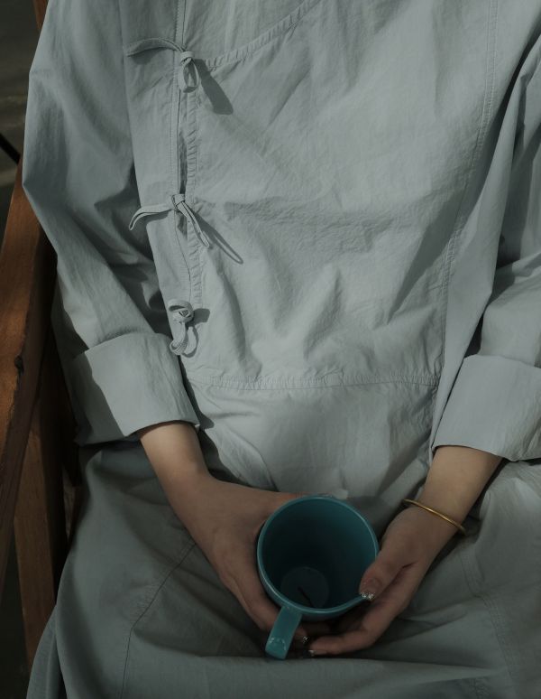 燕燕～有機棉。新中式斜襟繫帶斜襟長襯衫 上衣 洋裝 連身裙 