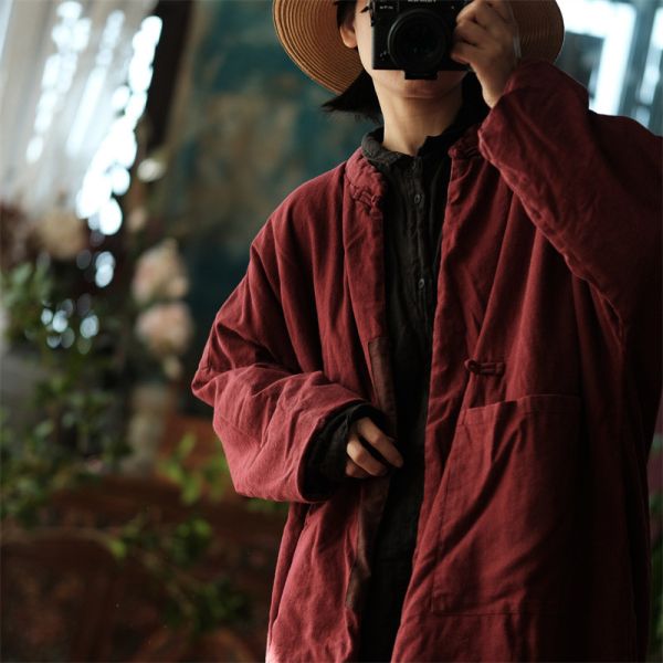 燕燕~棉麻商品~雙層棉紗。  復古大花寬鬆立領棉衣棉外套     ab192701 