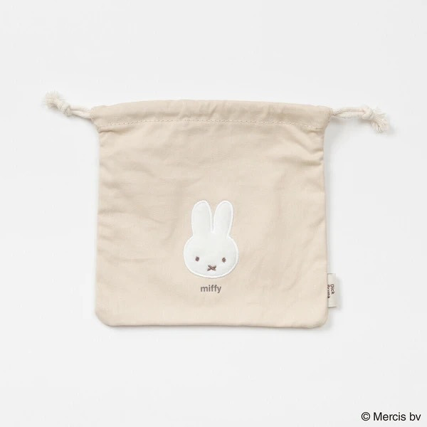 日本 Miffy BRUNA FLUFFY APPLIQUE 系列｜刺繡毛絨帆布收納袋／立體化妝包／束口袋 