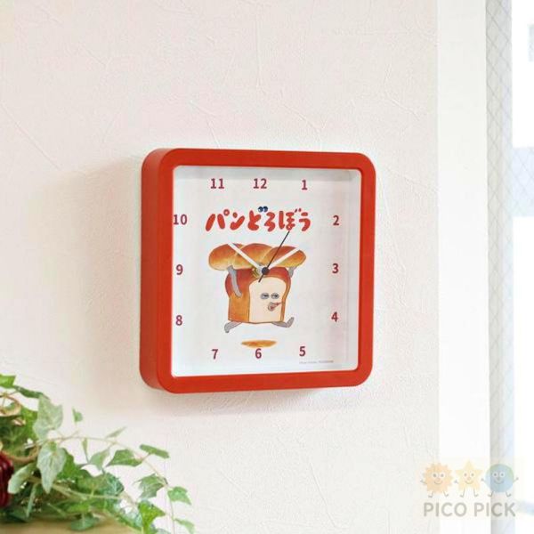 日本 正版麵包小偷 方形靜音掛鐘（麵包造型時鐘） 
