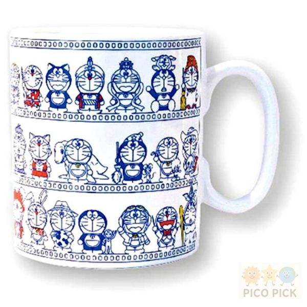 現貨當日出 日本電影45週年紀念 Doraemon 多啦A夢 經典角色藍白復古陶瓷馬克杯 500ml 日本製 哆啦A夢 