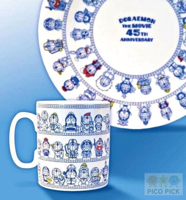 現貨當日出 日本電影45週年紀念 Doraemon 多啦A夢 經典角色藍白復古陶瓷馬克杯 500ml 日本製 哆啦A夢 