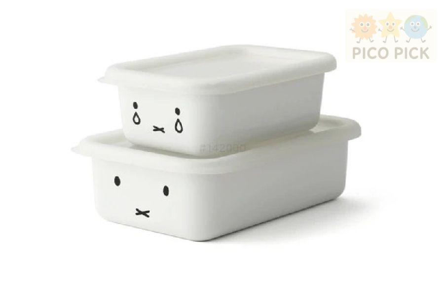 日本直送｜正版Miffy 米飛兔經典表情琺瑯長方形收納盒｜保鮮盒 （兩入一組） 