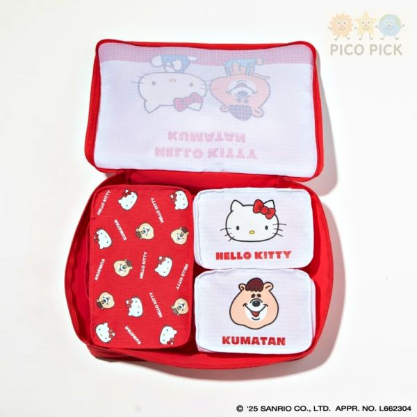 日本直送 日本正版夢幻聯名HELLO KITTY × KUMATAN 聯名旅行袋｜收納袋四件組｜可折疊收納 