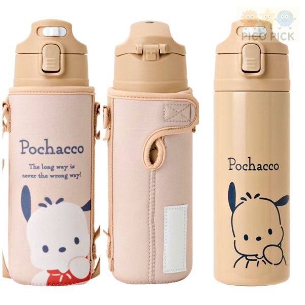 日本直送 Sanrio 直飲保冷水壺 470ml｜Hello Kitty/庫洛米／大耳狗/帕恰狗｜兒童不鏽鋼水壺附斜背袋 