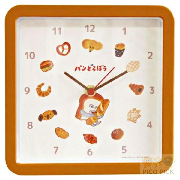 日本 正版麵包小偷 方形靜音掛鐘（麵包造型時鐘） 