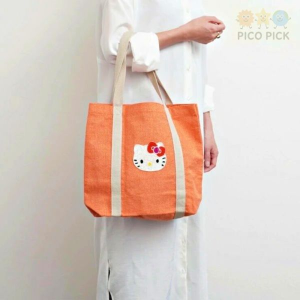 日本直送 Hello Kitty × MAYGLOBE 手工刺繡托特包｜大容量手提袋｜購物袋 Hello Kitty 托特包｜Hello Kitty 手提袋｜Hello Kitty 購物袋｜Sanrio正版｜MAYGLOBE 聯名｜大容量手提包
