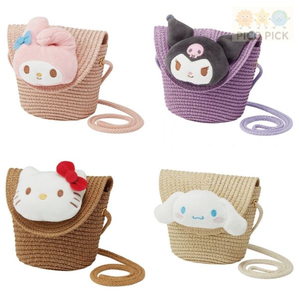 日本 Sanrio 三麗鷗 日本正版 草編斜背包（圓形包 / 方形包）（庫洛米 / 大耳狗 / Hello Kitty / My Melody） 